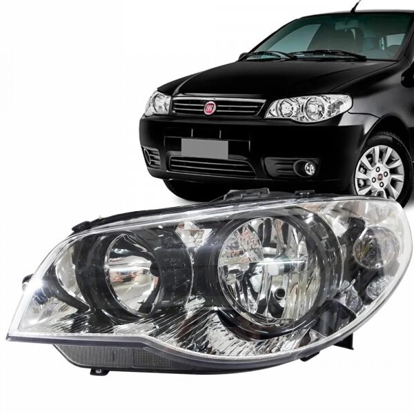 Farol Palio F2 2004 a 2018 Lado Esquerdo Cromado Canhão Preto