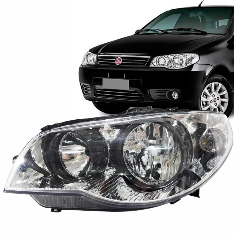 Farol Palio F2 2004 a 2018 Lado Esquerdo Cromado Canhão Preto