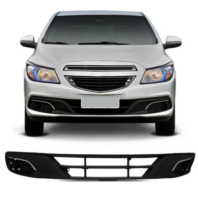 Grade Central Para-choque Onix 2013 a 2016 Preto Friso Cromado Furo Farol Milha Lt Ltz
