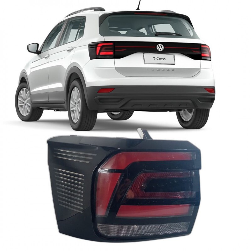 Lanterna Traseira T-Cross 2020 a 2024 Esquerdo Fume Led Borda Preta