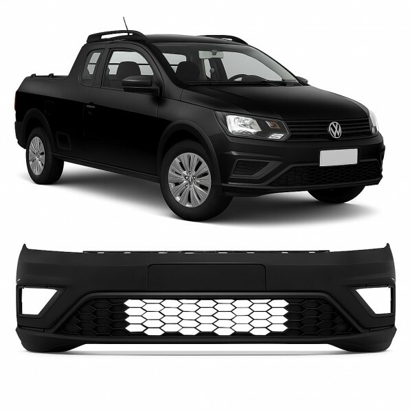 Para Choque Saveiro 2017 a 2023 Dianteiro Preto Liso Com furo Com Grade