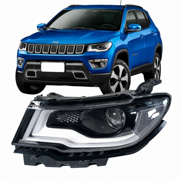 Farol Compass 2017 a 2021 Esquerdo Mascara Negra Led