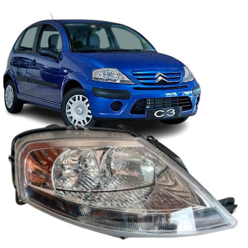 Farol Citroen C3 2003 a 2012 Cromado Direito