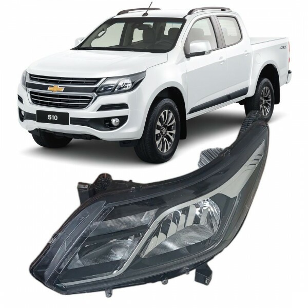 Farol S10 2017 a 2024 Esquerdo Eletrico Mascara Negra Led Friso Cromado