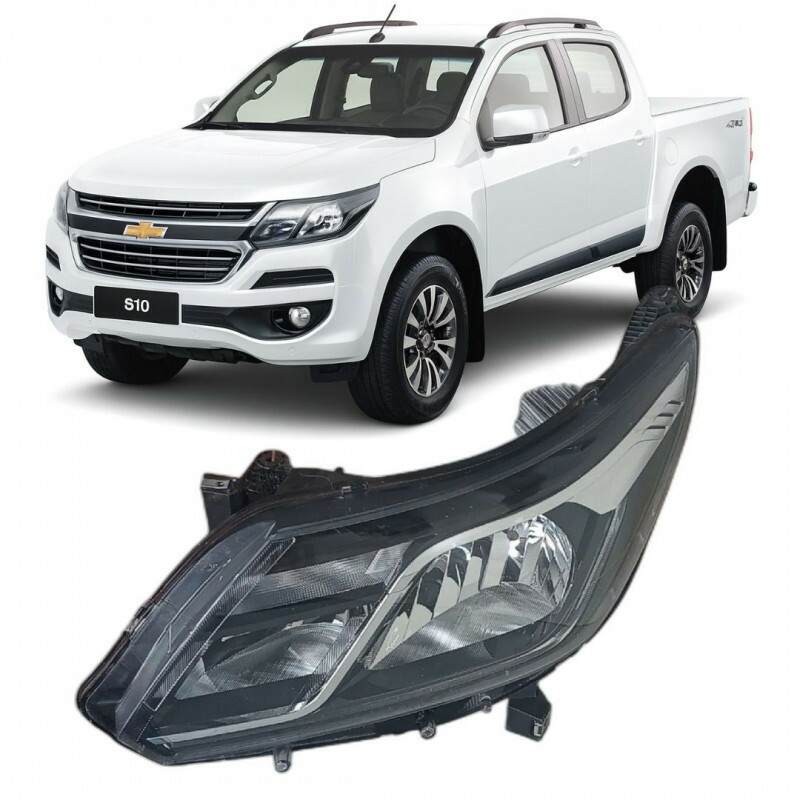Farol S10 2017 a 2024 Esquerdo Eletrico Mascara Negra Led Friso Cromado