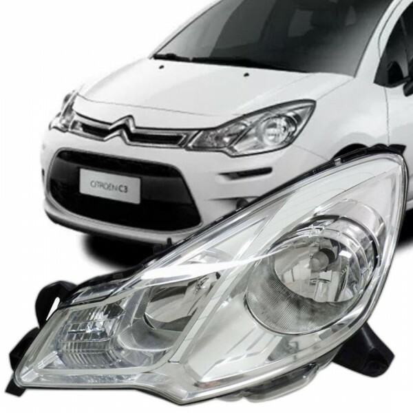 Farol Citroen C3 2013 a 2019 Esquerdo Cromado Farol Citroen C3 2013 a 2019 Esquerdo Cromado