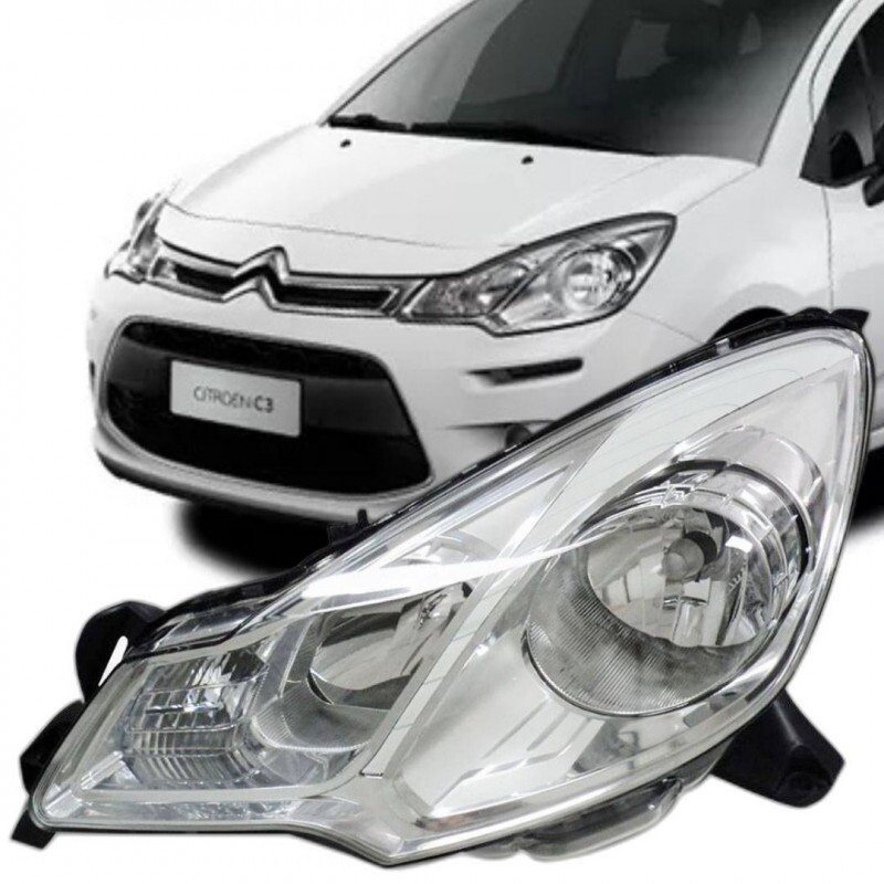 Farol Citroen C3 2013 a 2019 Esquerdo Cromado