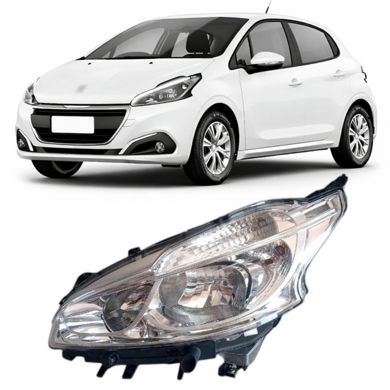 Farol Peugeot 208 2013 a 2016 Esquerdo Manual Cromado Sem Led