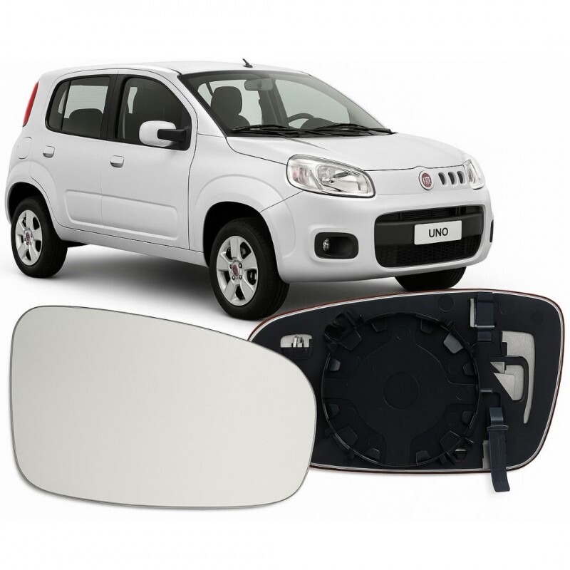 Lente Retrovisor Uno Novo 2011 a 2021 Direito Lente com Placa Ficosa Lente Retrovisor Uno Novo 2011 a 2021 Direito Lente com Placa Ficosa