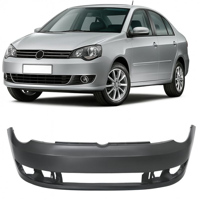 Para Choque Polo 2011 a 2015 Dianteiro Preto Liso Furo Farol Milha
