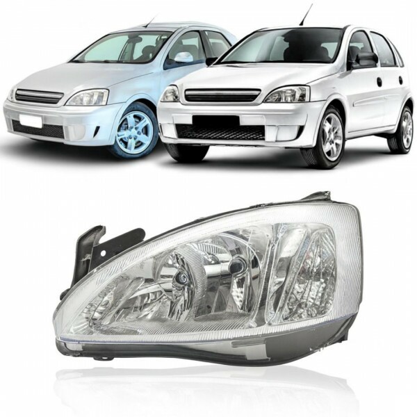 Farol Corsa II 2008 a 2012 Esquerdo Cromado Manual Logomarca