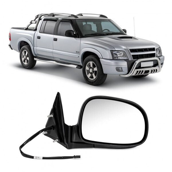 Retrovisor S10 1993 a 2011 Direito Elétrico Preto Liso
