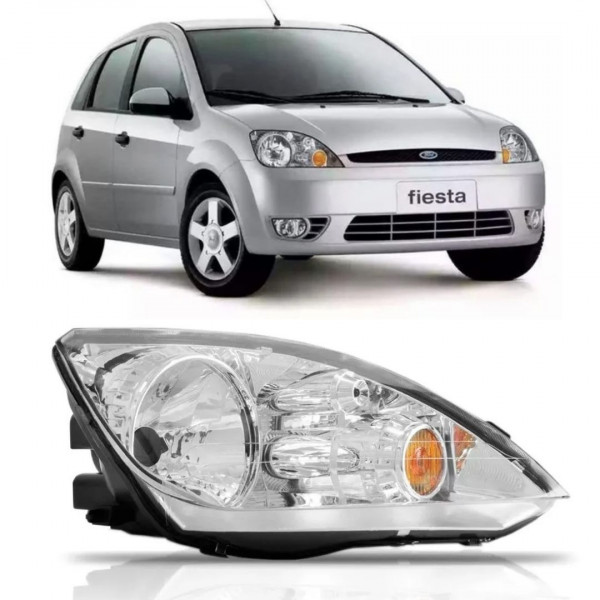 Farol Dianteiro Ford Fiesta 2003 a 2007 Direito Cromado