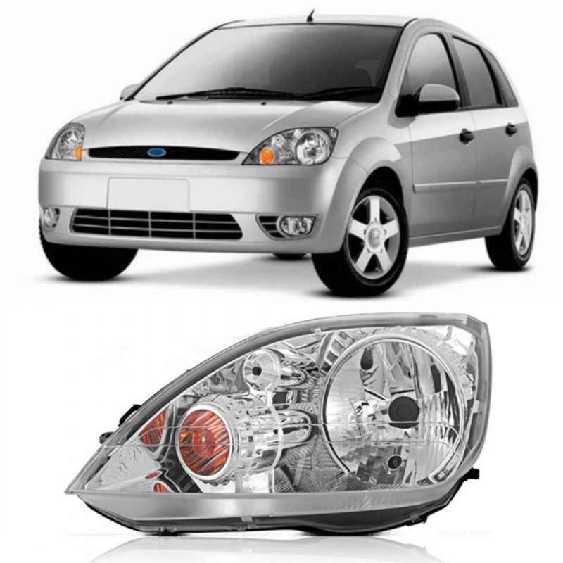 Farol Dianteiro Ford Fiesta 2003 a 2007 Esquerdo Cromado